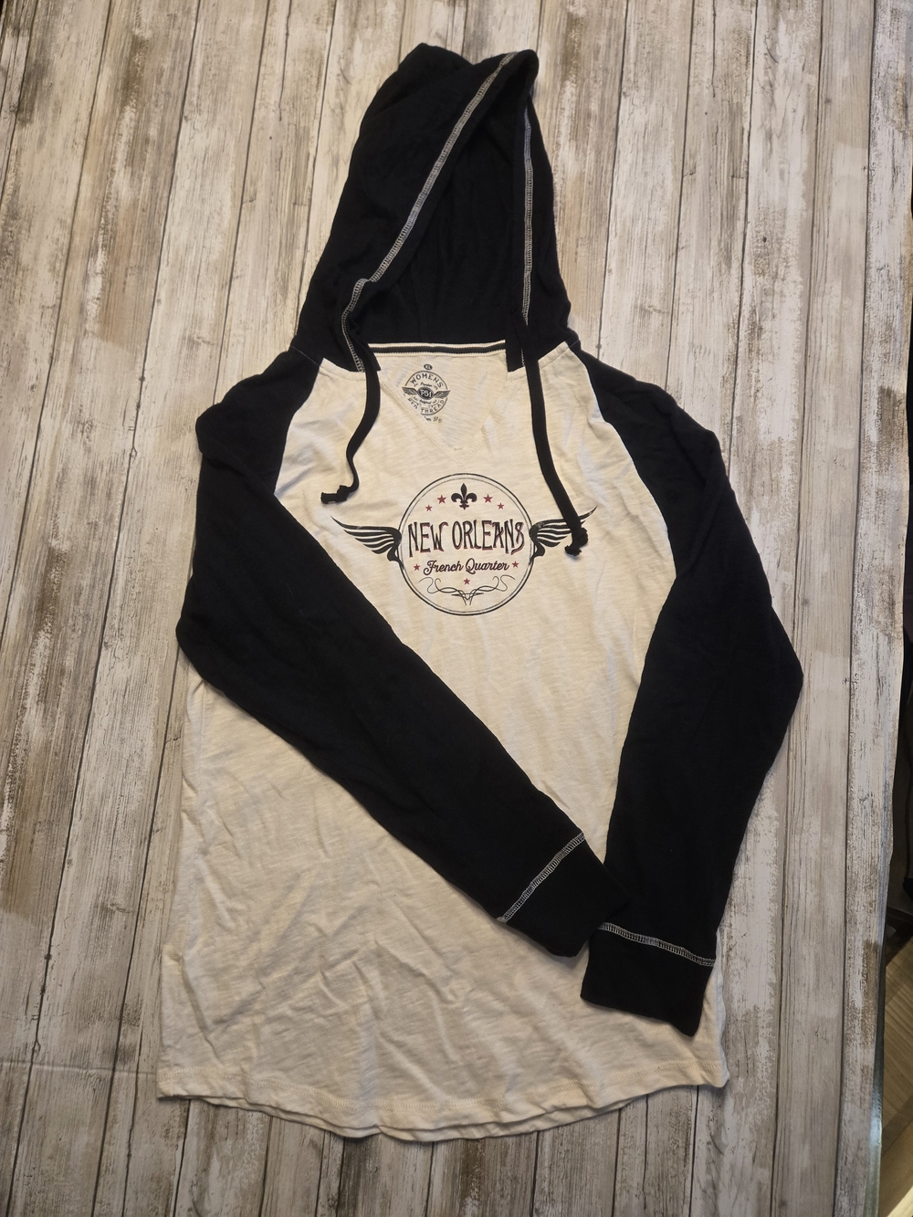 New Orleans French Quarter Two-Tone Hooded Raglan Shirt